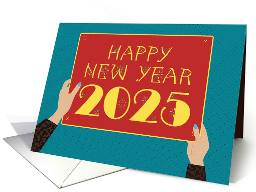 Happy New Year 2025 Hands Holding Poster Geometric Elegance card