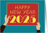 Happy New Year 2025 Hands Holding Poster Geometric Elegance card