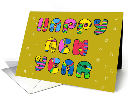 Happy New Year. Vintage Hippie font card (1458044)