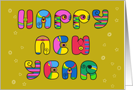 Happy New Year. Vintage Hippie font card