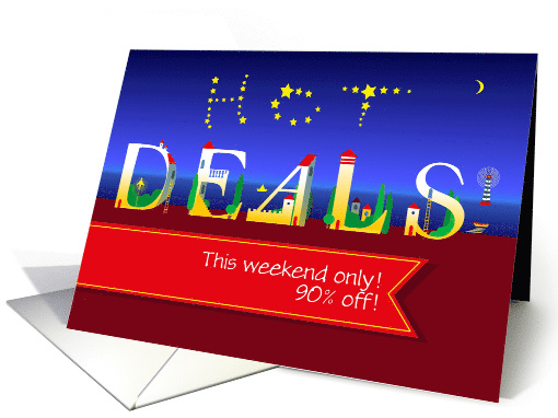 Hot Deals. Business card for discounts. Summer night, Custom text card