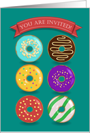 You Are Invited! Six colorful donuts card