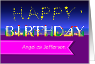 Happy Birthday. Summer Night Beach. Custom Front Name card