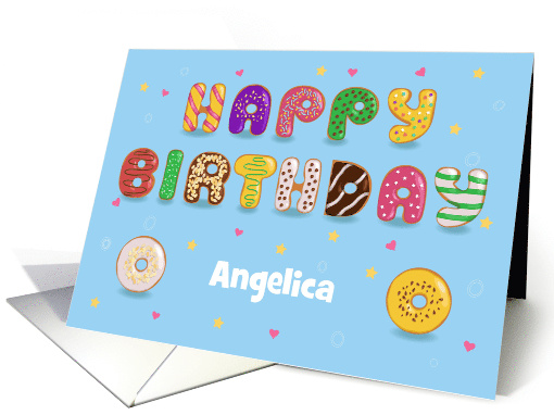 Happy Birthday. Colorful Sweet Donuts. Custom Front Name card