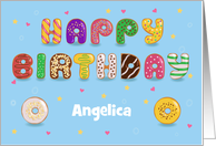 Happy Birthday. Colorful Sweet Donuts. Custom Front Name card