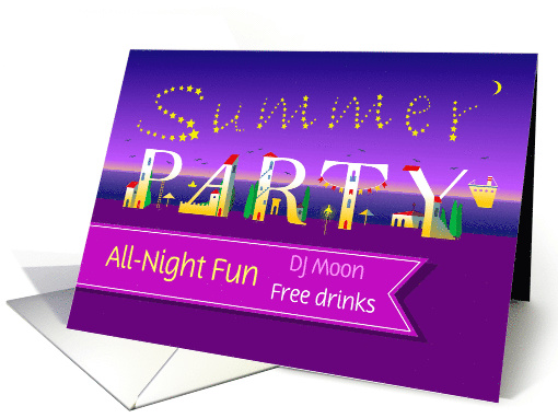 Summer Party Invitation. Night town. Custom Text Front card (1470268)