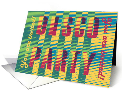 Disco Party. You are invited! Striped card with striped text. card