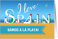 I love Spain. Bamos a la playa! Invitation card. Custom Text Front card