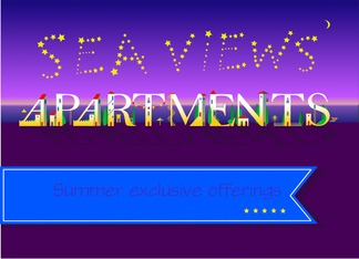 Sea Views Apartments. Business card. Summer offerings. Custom text