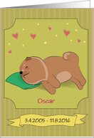 Loss of Dog. Sleeping brown dog with pillow. Custom text front card