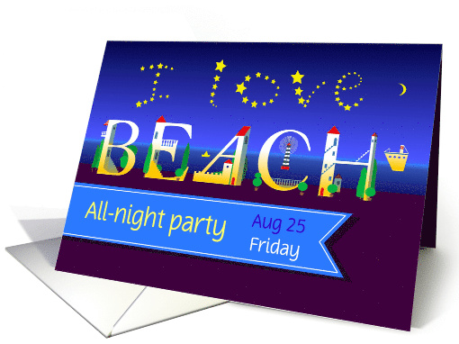 I love beach. Beach Party Invitation Card. Custom text front card