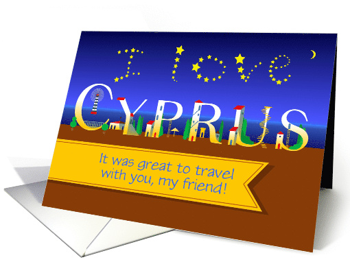 Thank you Card. I Love Cyprus. Coastal Night. Custom text front card