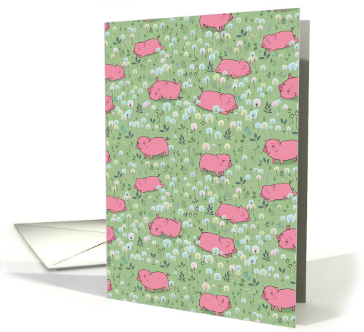 Cute pigs on the blossoming field. Any Occasion card (1488064)