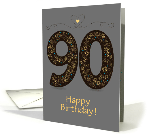 90th Birthday Card. Floral Artistic Number. Custom text front card