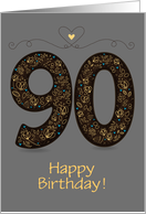 90th Birthday Card. Floral Artistic Number. Custom text front card