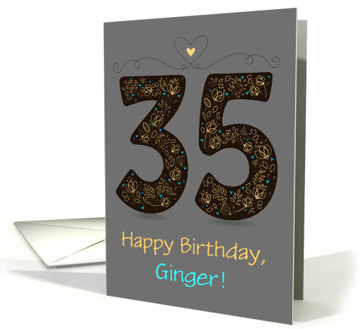 35th Birthday Card. Floral Artistic Number. Custom text... (1490730)