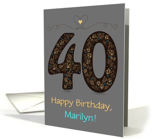 40th Birthday Card. Floral Artistic Number. Custom text... (1490732)