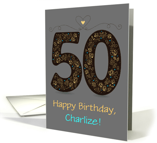 50th Birthday Card. Floral Artistic Number. Custom text... (1490736)