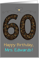 60th Birthday Card. Floral Artistic Number. Custom text and name front card