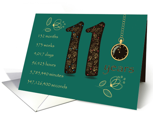 11 Years Recovery Anniversary. Floral Number 11. Time counting card