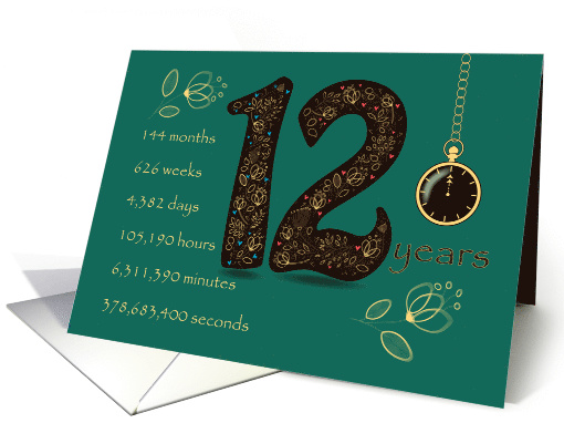 12 Years Recovery Anniversary. Floral Number 12. Time counting card