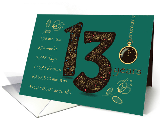 13 Years Recovery Anniversary. Floral Number 13. Time counting card