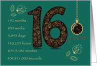 16th Wedding Anniversary. 16 years break down into months,days etc. card