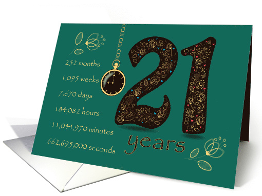 21 Years Recovery Anniversary. Floral Number 21. Time counting card
