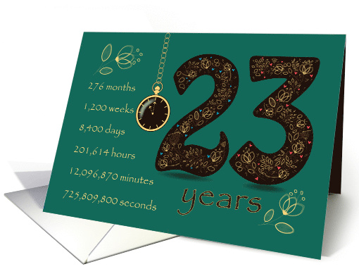 23rd Golden Birthday Card. Floral Number 23. Time counting card