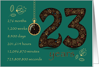 23rd Golden Birthday Card. Floral Number 23. Time counting card