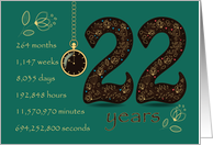 22 Years Recovery Anniversary. Floral Number 22. Time counting card