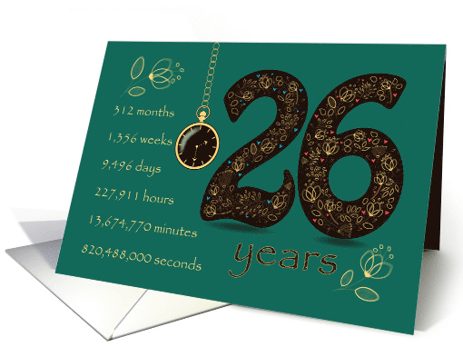 26th Golden Birthday Card. Floral Number 26. Time counting card