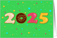 Sweet Number 2025 colorful donuts. New Year card