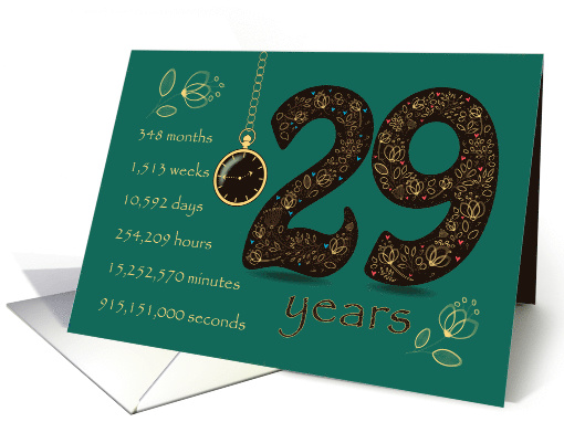 29th Golden Birthday Card. Floral Number 29. Time counting card