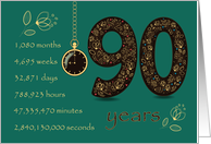 90th Birthday Card. 90 years break down into months, days, etc. card