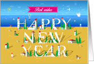 Happy New Year. Best Wishes. Summer Beach. Plane in the Sky card