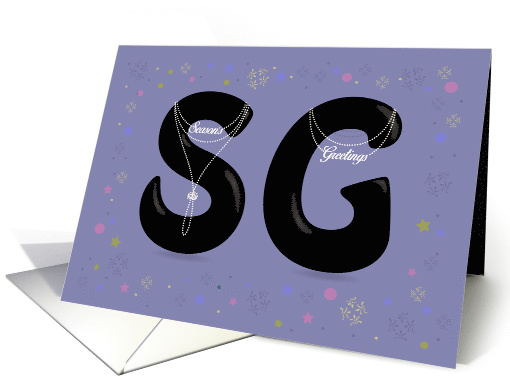 Season's Greetings. Black Letters with Pearl Collars and texts. card