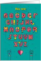 You are my Prince. Artistic Font with cipher text and funny hands. card