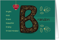 Any occasion for Custom Name. Artistic Letter B and Golden Flowers card