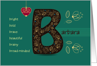 Birthday card for Custom Name. Artistic Letter B and Gold Flowers card