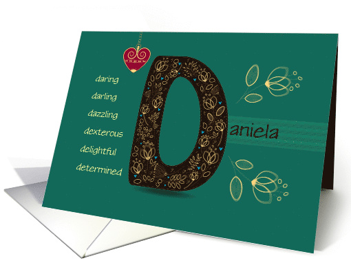 Birthday Card for Custom Name. Letter D and Golden Color Flowers card