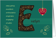 Any occasion for Custom Name. Letter E and Golden Color Flowers card