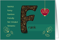 Any occasion for Custom Name. Letter F and Golden Color Flowers card