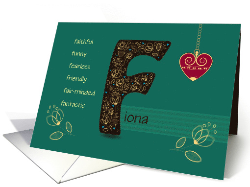 Birthday Card for Custom Name. Letter F and Golden Color Flowers card