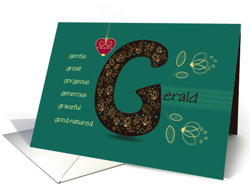 Any occasion for Custom Name. Letter G and Golden Color Flowers card