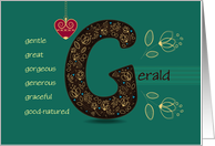 Any occasion for Custom Name. Letter G and Golden Color Flowers card