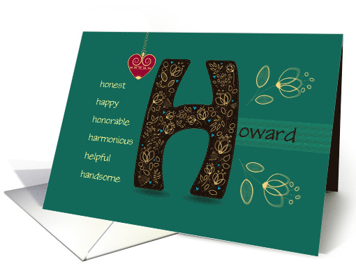 Name Day of Howard. Letter H and Golden Color Flowers card (1518572)