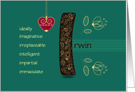 Birthday Card for Custom Name. Letter I and Golden Color Flowers card