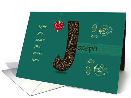 Name Day of Joseph. Letter J and Golden Color Flowers card (1518780)
