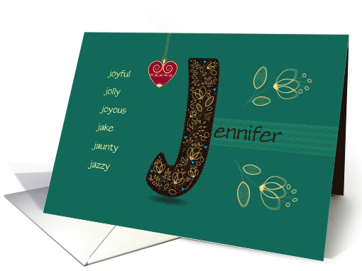 Birthday Card for Custom Name. Letter J and Golden Color Flowers card